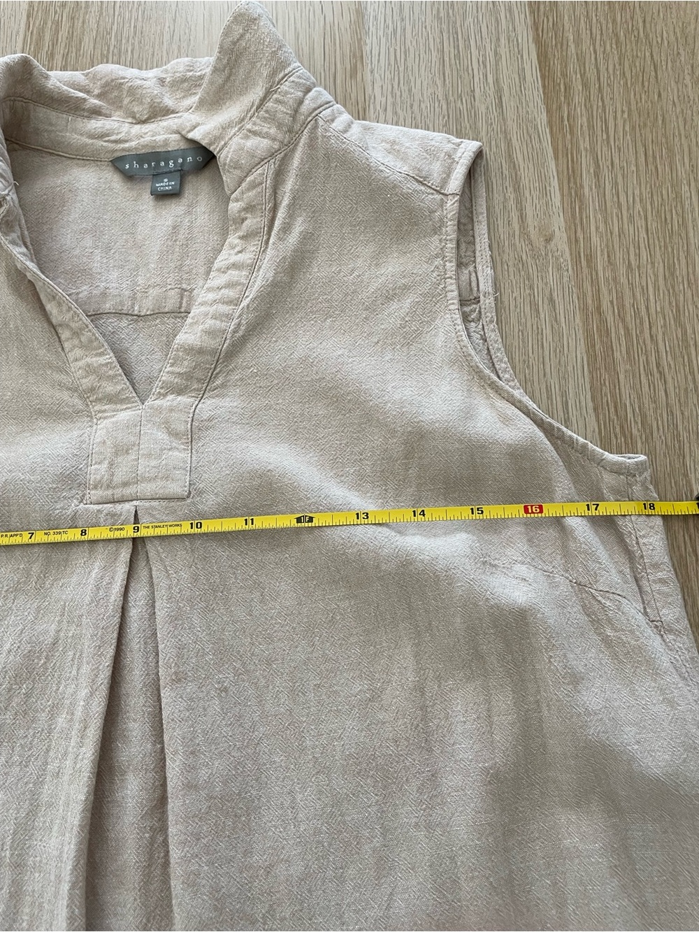 Sharagano Sleeveless Collared Tank Top in Beige (55% Linen,45% Rayon) - Picture 3 of 5